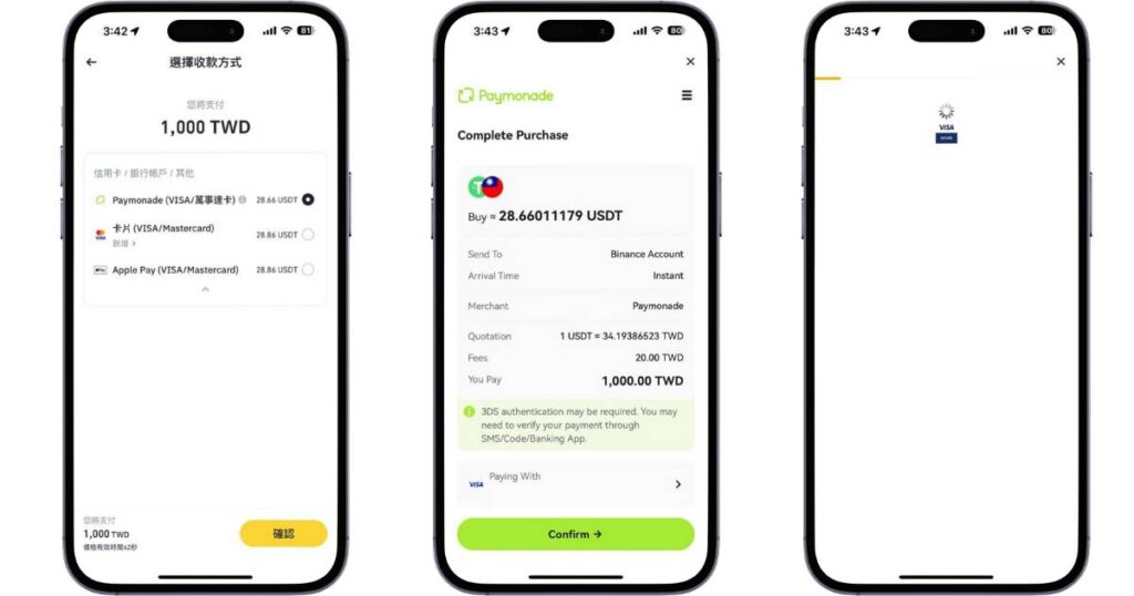 透過 Paymonade 購買 Tether USDT
